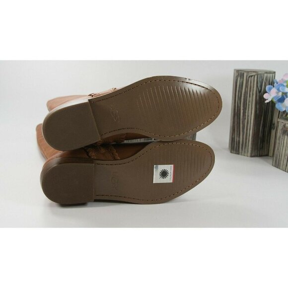 UGG Caramel Leather Gracen Whipstitch Tall Boots 6 - Picture 8 of 9